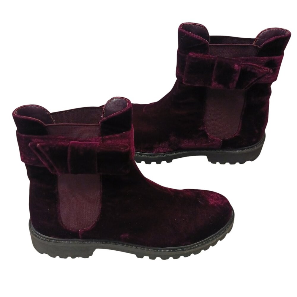 Joie Size 7.5, Purple/Plum Velvet, Chelsea, Ankle Height, Booties, Hollie Bow